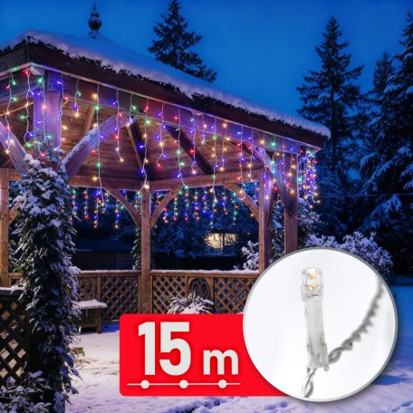 Fényfüzér függöny - 15 m - 600 LED - 220-240V - 6W - átlátszó kábel