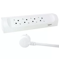   Legrand 694501 sarokba illeszkedő elosztósor, 4x2P+F, 1 m vezetékkel, fehér
