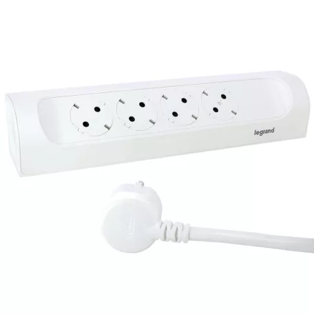 Legrand 694501 sarokba illeszkedő elosztósor, 4x2P+F, 1 m vezetékkel, fehér