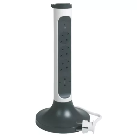 Legrand 694505 Elosztótorony, 4x2P+F, túlfeszültség-védelemmel, 2 m vezetékkel, fehér/fekete