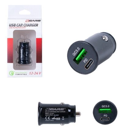 Szivargyújtós USB telefontöltő QC 3.0 12-24V 18+18W - 98270