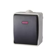   AQUATOP 9877H falon kívüli nyomókapcsoló, 1 billenő, 10 A, IP54, szürke, jelzőfény