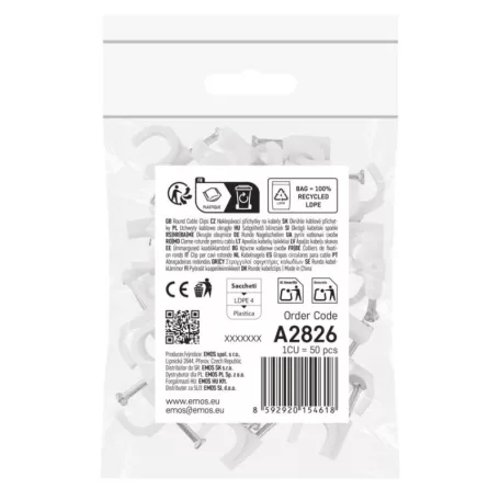 Kör alakú kábelbilincs 10 mm, fehér, 50 szt