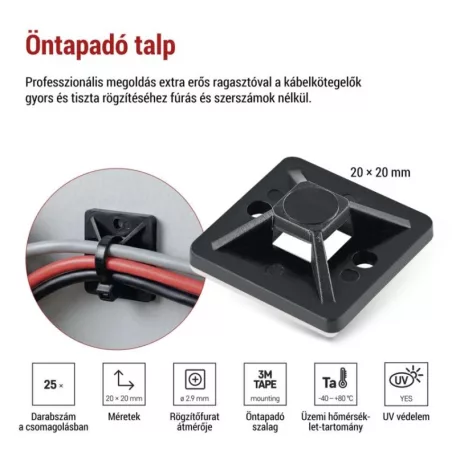 Öntapadó talp 20×20, fekete, 25 db