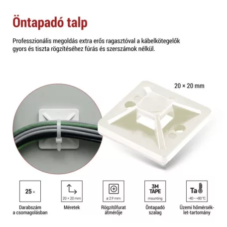 Öntapadó talp 20×20, fehér, 25 db