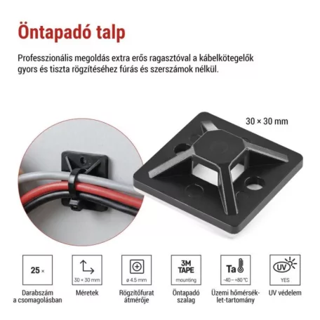 Öntapadó talp 30×30, fekete, 25 db