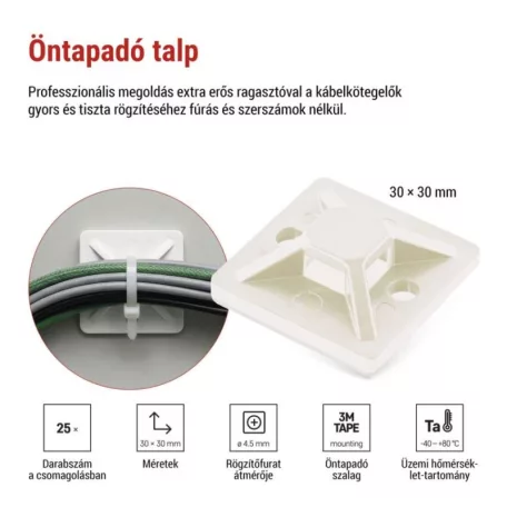 Öntapadó talp 30×30, fehér, 25 db