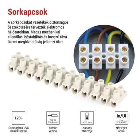 Sorkapocs 2,5–4mm2, fehér, 10 db
