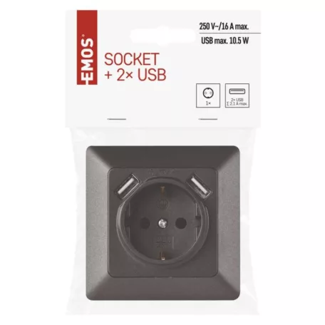 EMOS Aljzat USB csatlakozóval, SCHUKO antracit