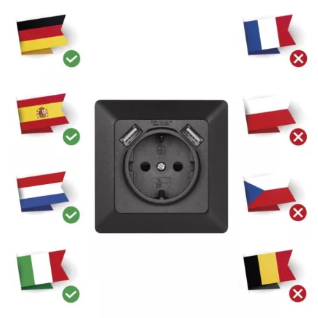 EMOS Aljzat USB csatlakozóval, SCHUKO antracit