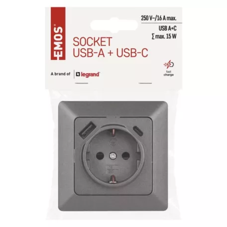 EMOS Aljzat USB-A+USB-C, antracit
