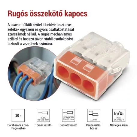 Rugós sorkapocs 3×0,5, 10 db