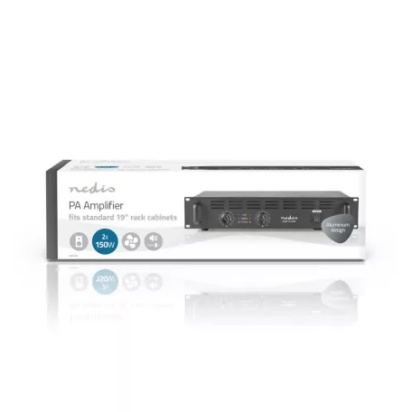 PA erősítő | RMS-kimenet: 2x 100 W @ 8 Ohm / 2x 150 W @ 4 Ohm | 2 Csatorna | 2U | 19" rack-be szerelhető | Fém | Fekete