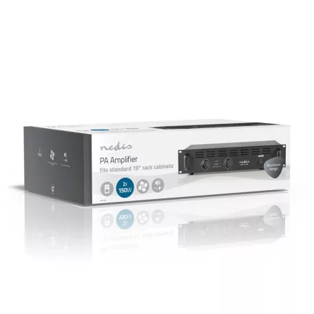 PA erősítő | RMS-kimenet: 2x 100 W @ 8 Ohm / 2x 150 W @ 4 Ohm | 2 Csatorna | 2U | 19" rack-be szerelhető | Fém | Fekete