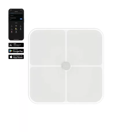 AENO ABS0001S BS1S okos testmérleg, 15 féle mérőszám, LED kijelző, 180 kg-ig terhelhető, AENO app, 10+1 profil, ITO üveg