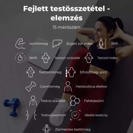 AENO ABS0001S BS1S okos testmérleg, 15 féle mérőszám, LED kijelző, 180 kg-ig terhelhető, AENO app, 10+1 profil, ITO üveg