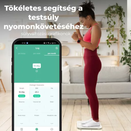 AENO ABS0001S BS1S okos testmérleg, 15 féle mérőszám, LED kijelző, 180 kg-ig terhelhető, AENO app, 10+1 profil, ITO üveg