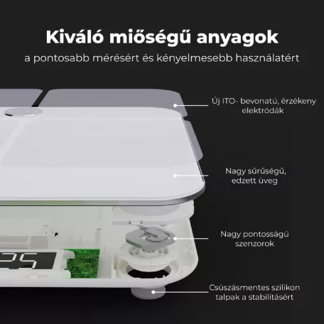 AENO ABS0001S BS1S okos testmérleg, 15 féle mérőszám, LED kijelző, 180 kg-ig terhelhető, AENO app, 10+1 profil, ITO üveg