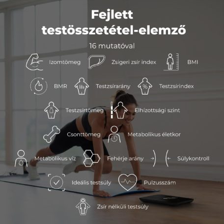 AENO ABS0002S BS2S testmérleg, 180 kg-ig terhelhető, SMART funkciók, profilok, BMI index elemzés, színes kijelző