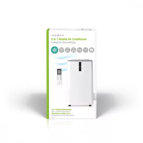 NEDIS Mobil klíma hordozható légkondicionáló,3,6kw-s Mobil Légkondicionáló beszerelő csomaggal, | 12000 BTU | 100 m³ | 3-sebességes | Távirányító | Automatikus kikapcsolás időzítő | Fehér