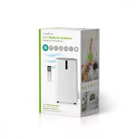 NEDIS Mobil klíma hordozható légkondicionáló,3,6kw-s Mobil Légkondicionáló beszerelő csomaggal, | 12000 BTU | 100 m³ | 3-sebességes | Távirányító | Automatikus kikapcsolás időzítő | Fehér