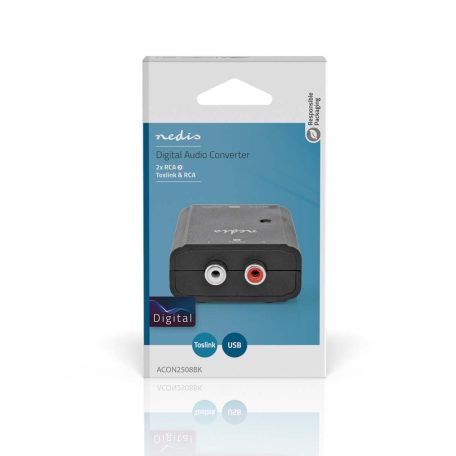 Digital Audio Converter | 1 irányú | Csatlakozó bemenet: 2x RCA Aljzat | Csatlakozó kimenet: 1x S/PDIF (RCA) Aljzat / 1x TosLink Aljzat | ARC | Kézikönyv | Fekete