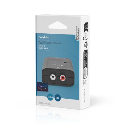 Digital Audio Converter | 1 irányú | Csatlakozó bemenet: 2x RCA Aljzat | Csatlakozó kimenet: 1x S/PDIF (RCA) Aljzat / 1x TosLink Aljzat | ARC | Kézikönyv | Fekete