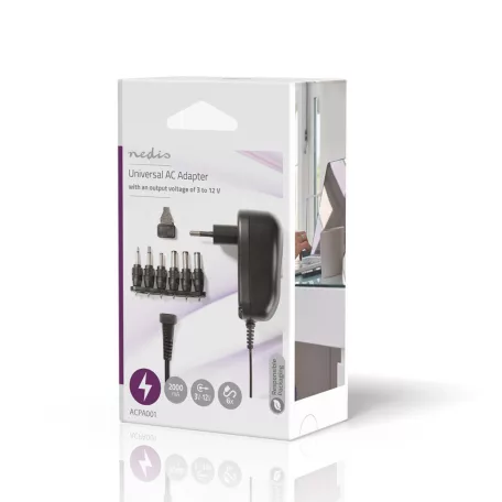 Univerzális hálózati adapter | 12 W | 3 - 12 V DC | 1.80 m | 2.0 A | 6 plug(s) | Fekete