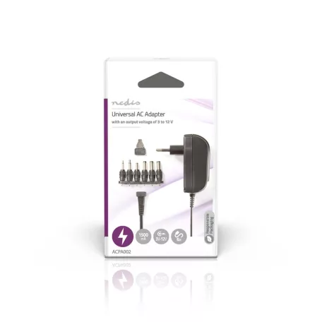 Univerzális hálózati adapter | 18 W | 3 - 12 V DC | 1.80 m | 1.5 / 2.1 A | 6 plug(s) | Fekete