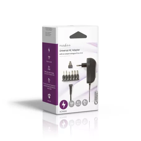 Univerzális hálózati adapter | 18 W | 3 - 12 V DC | 1.80 m | 1.5 / 2.1 A | 6 plug(s) | Fekete