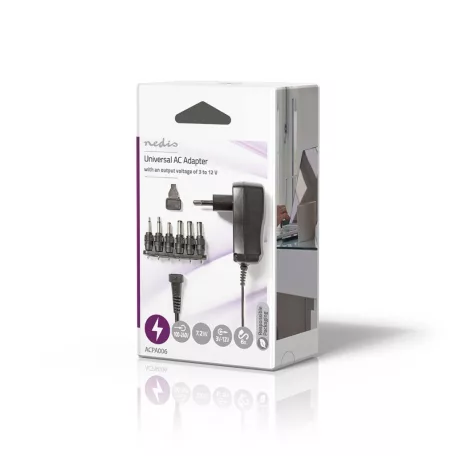 Univerzális hálózati adapter | 7.2 W | 3 - 12 V DC | 1.80 m | 1.0 A A | 6 plug(s) | Fekete