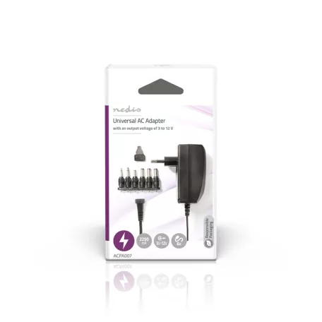 Univerzális hálózati adapter | 27 W | 3 - 12 V DC | 1.80 m | 2.25 A A | 6 plug(s) | Fekete