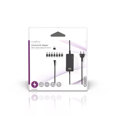 Univerzális hálózati adapter | 36 W | 5 - 24 V DC | 1.80 m | 2.4 A - 3.0 A A | 7 plug(s) | Fekete