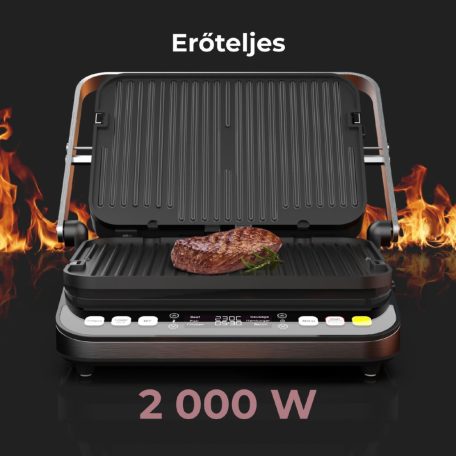 AENO AEG0005 EG5 kontakt grill, 2000 W, 3 az 1-ben sütő, kétoldalas lemezek, 6 program, LED kijelző