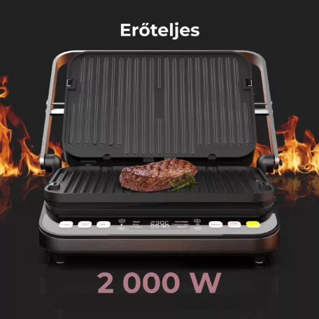 AENO AEG0005 EG5 kontakt grill, 2000 W, 3 az 1-ben sütő, kétoldalas lemezek, 6 program, LED kijelző