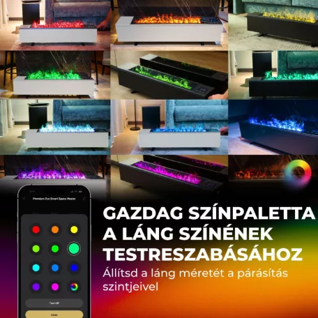 AENO AFH0002S prémium Eco Smart konvekciós fűtőkészülék, 2000 W, távolról vezérelhető, 2 fokozat, lángeffekt, 2 literes tartály, IPS kijelző, fekete