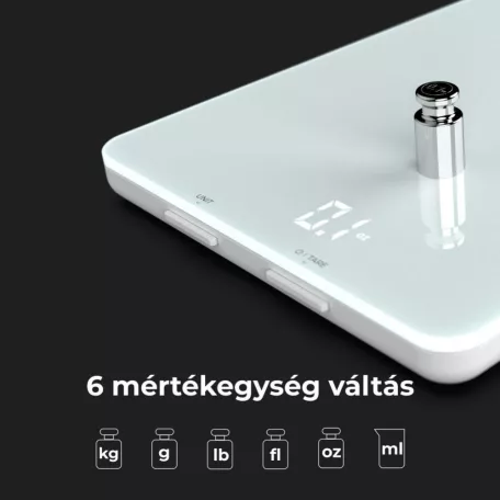 AENO AKS0001S KS1S intelligens konyhai mérleg, max. 8 kg kapacitás, LED kijelző, Bluetooth csatlakozás, edzett üvegfelület