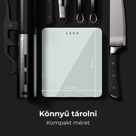 AENO AKS0001S KS1S intelligens konyhai mérleg, max. 8 kg kapacitás, LED kijelző, Bluetooth csatlakozás, edzett üvegfelület