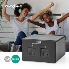   TosLink-Elosztó | 2 irányú | Csatlakozó bemenet: TosLink Aljzat | Csatlakozó kimenet: 2x TosLink | Nyomó Gomb | Fém | Fekete