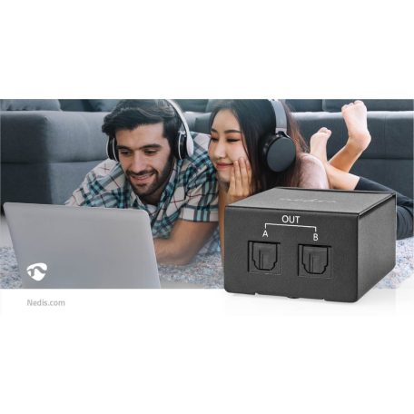 TosLink-Elosztó | 2 irányú | Csatlakozó bemenet: TosLink Aljzat | Csatlakozó kimenet: 2x TosLink | Nyomó Gomb | Fém | Fekete