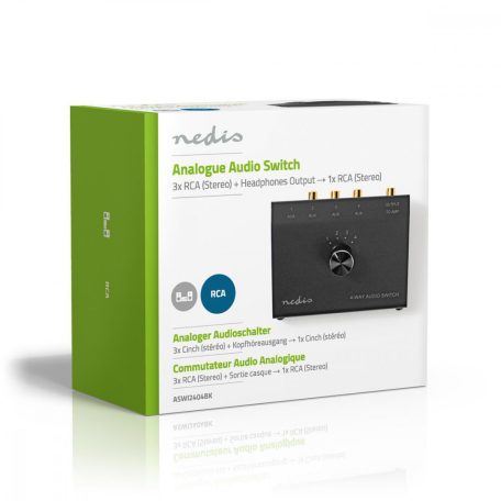 Analóg Audio Kapcsoló | 4-Port port(s) | Csatlakozó bemenet: 1x 3.5 mm / 3x (2x RCA Aljzat) | Csatlakozó kimenet: 1x (2x RCA Aljzat) | Kézikönyv | Fém | Fekete