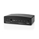 Digital Audio Switch | 4 utas | Csatlakozó bemenet: DC táp / 4x TosLink | Csatlakozó kimenet: TosLink Aljzat | Kézikönyv / Nyomó Gomb / Távvezérlő | Fém | Fekete