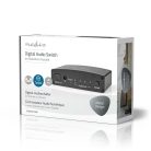Digital Audio Switch | 4 utas | Csatlakozó bemenet: DC táp / 4x TosLink | Csatlakozó kimenet: TosLink Aljzat | Kézikönyv / Nyomó Gomb / Távvezérlő | Fém | Fekete