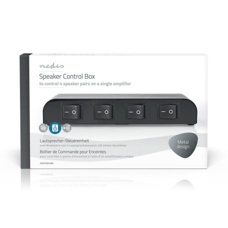 Hangszóró Vezérlő doboz | 4-Port port(s) | Csatlakozó Bilincsek | Hangsugárzó Impedanciája: 4-16 Ohm | Maximális terhelés csatornánként: 200 W | Alumínium | Fekete