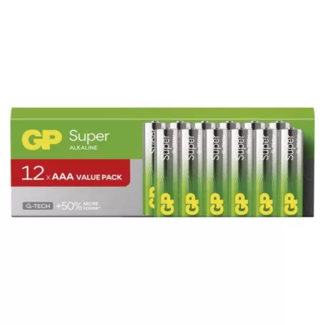 GP Super Alkáli elem AAA 12db/fólia, display box