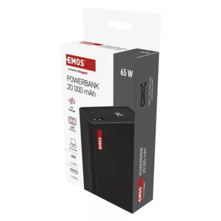 EMOS Powerbank NTBF20, 20 000 mAh, 65 W PD, fekete