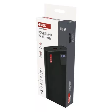 EMOS Powerbank NTBF30, 27 000 mAh, 100 W PD, fekete