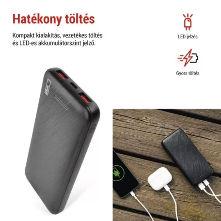 EMOS Powerbank AlphaQ3, 10 000 mAh, 22,5 W, fekete