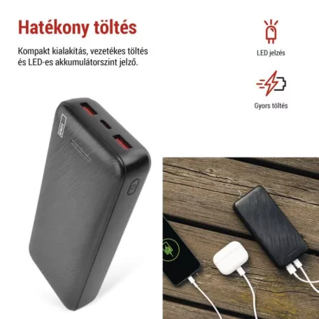 EMOS Powerbank AlphaQ3, 20 000 mAh, 22,5 W, fekete