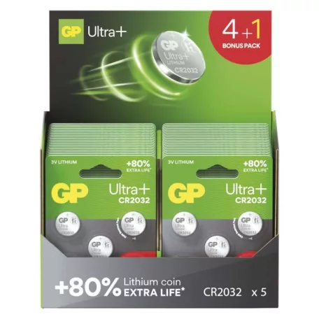 GP Ultra plus Lítium gombelem CR2032 4+1db/bliszter